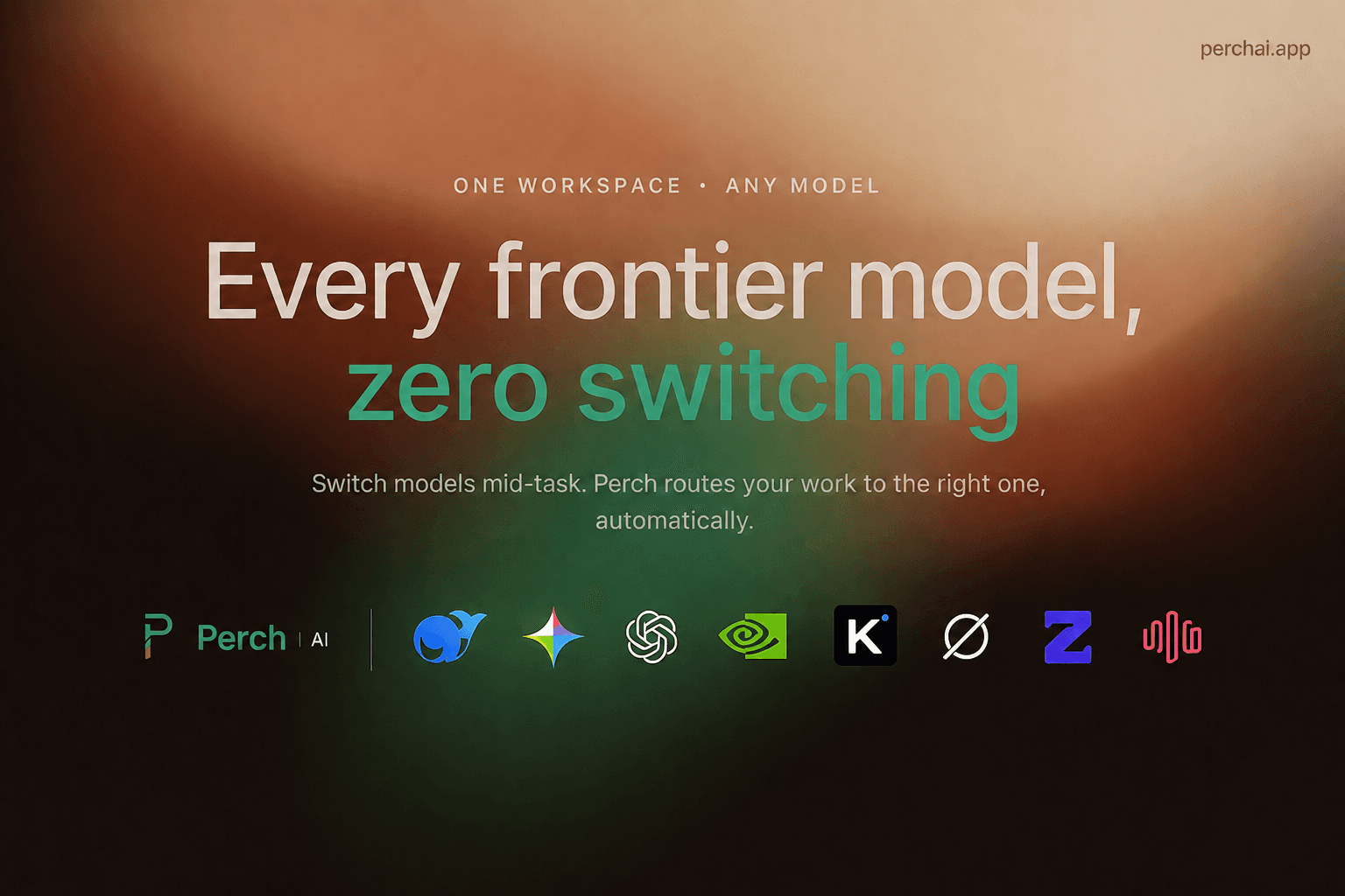 Every frontier model, zero switching — Perch routes your work to the right one, automatically.